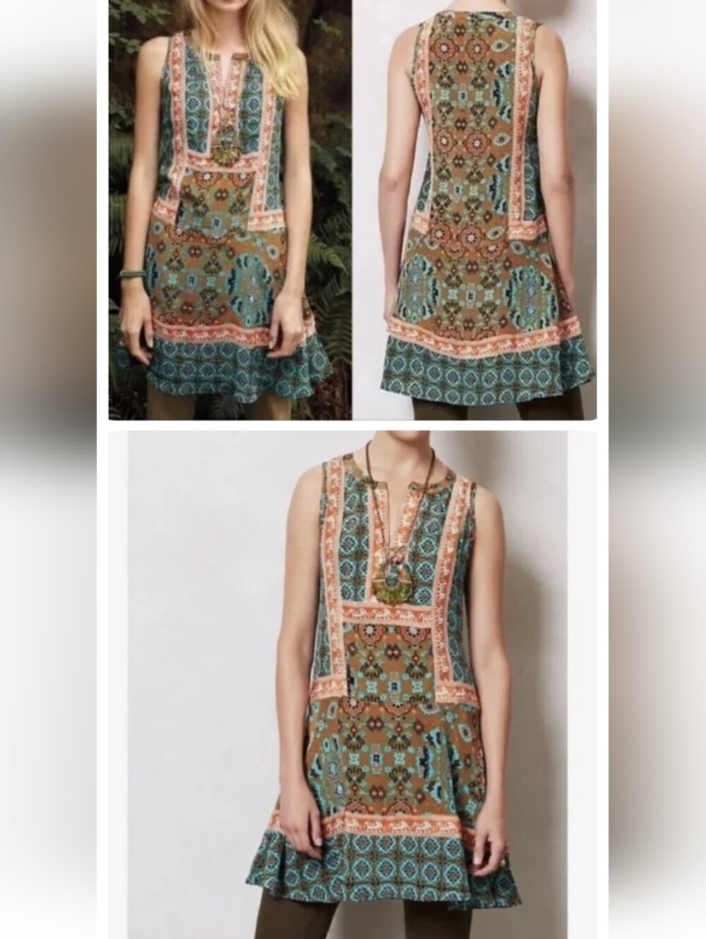 Anthropologie × Tolani 100% Silk Reva Tunic Dress Elephant Print Sleeveless XS - Picture 3 of 11